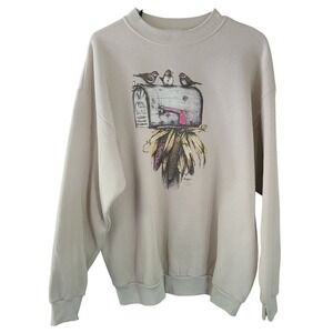 Tultex 90's Country Sweatshirt Fall Cottagecore Birds on Mailbox Womens Large